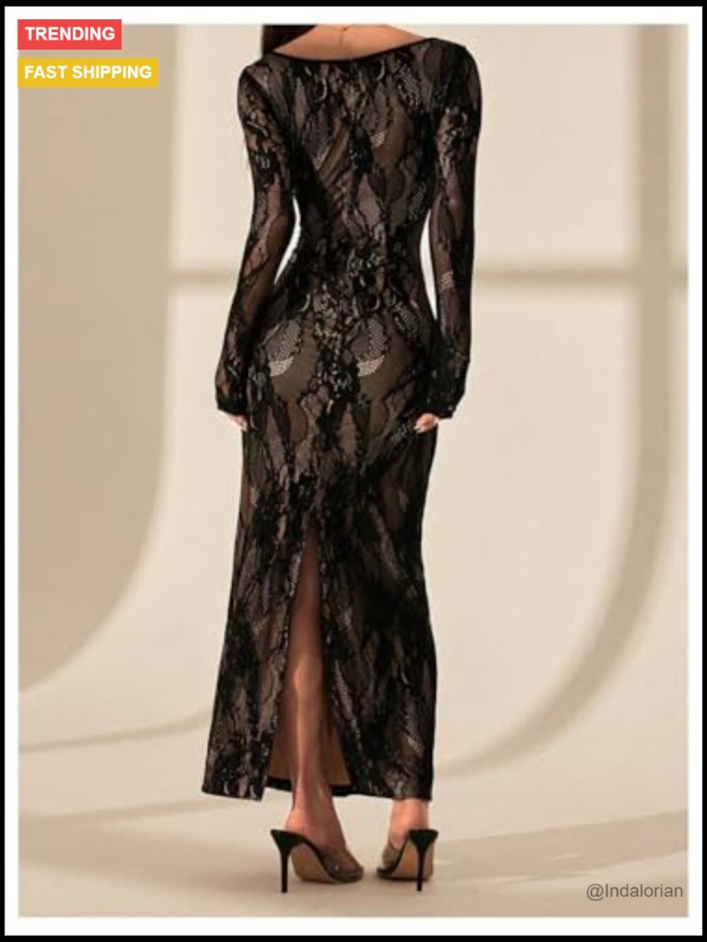 Floral Lace Slit Back Fishtail Long Dress Square Neck Bodycon Cocktail - Picture 3 of 7